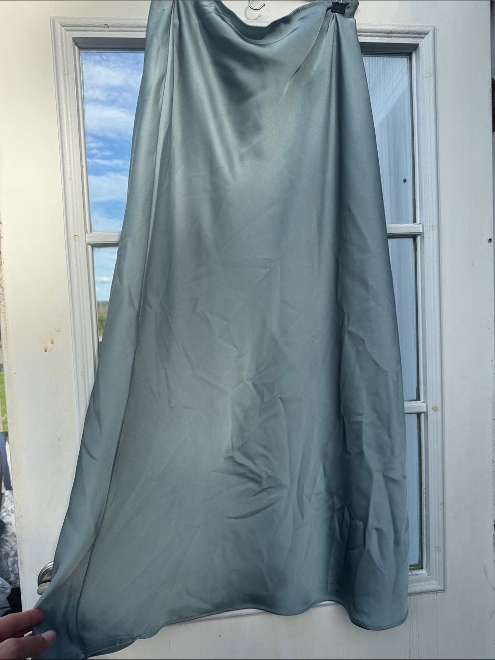 Sincerely Jules A-Line Satin Skirt in Sage Green